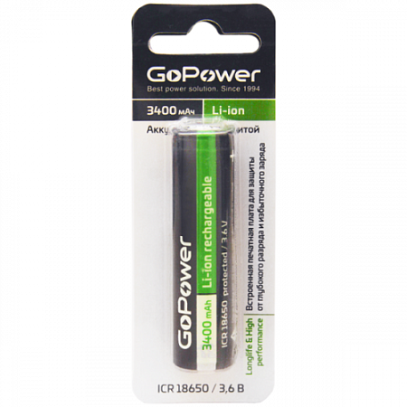 GOPOWER 18650 3400mAh с защитой выс.конт. BL1